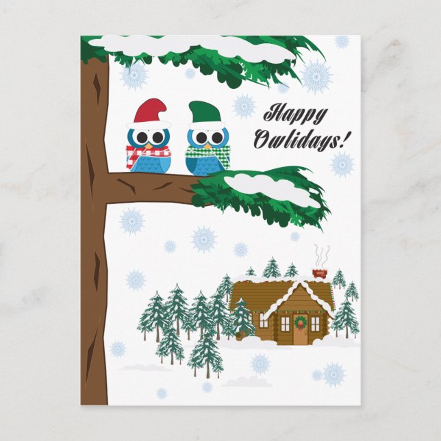 Cartão Postal De Festividades Owl Holiday Card (Frente)