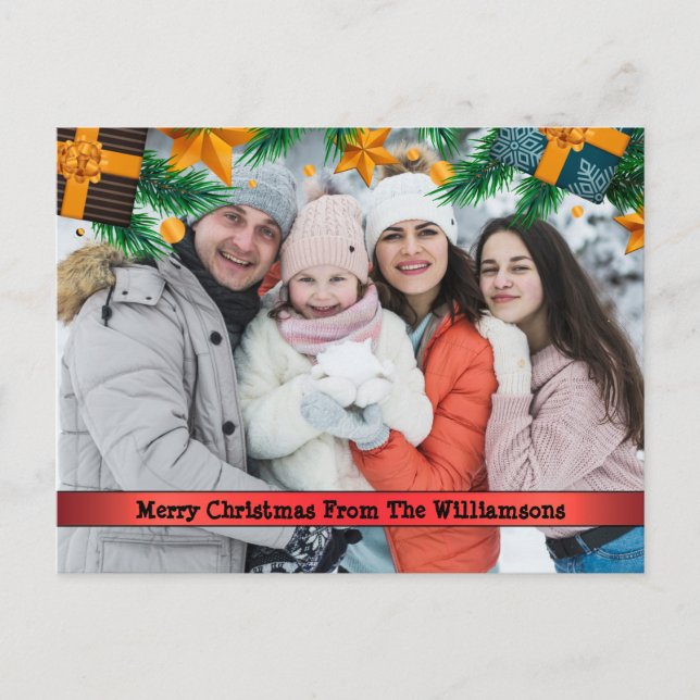 Cartão Postal De Festividades Pacotes de Natal Pine Boughs Foto de Quadro (Frente)