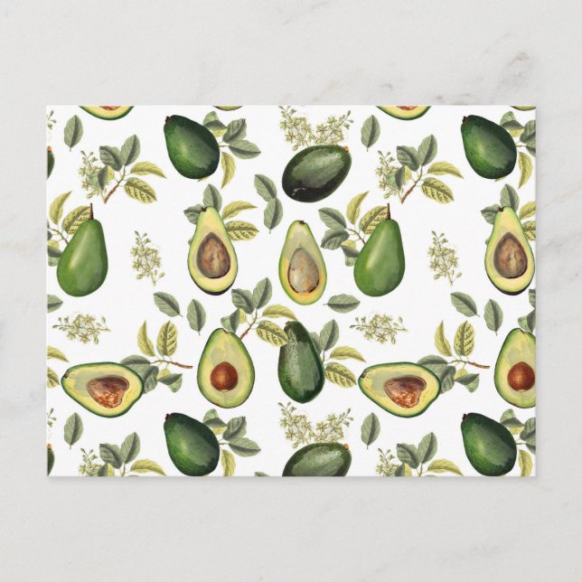Cartão Postal De Festividades Padrão Botânico Avocado Por Aquarela (Frente)