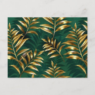 Cartão Postal De Festividades Padrão contínuo com samambaias douradas