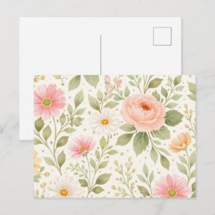 Cartão Postal De Festividades Padrão de Aquarela Floral Suave