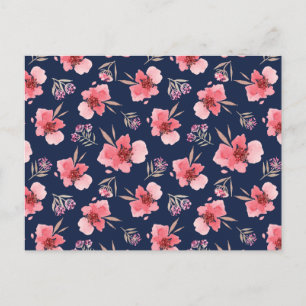 Cartão Postal De Festividades Padrão de Aquarela Rosa Escuro