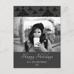 Cartão Postal De Festividades Padrão de Árvore de Natal Foto Preto e Branco 