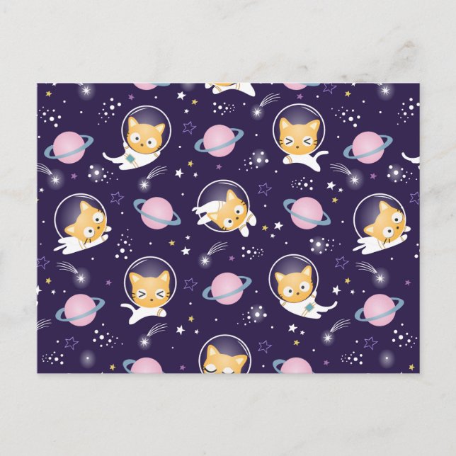Cartão Postal De Festividades Padrão de Astronautas de Gato Gato-Gato (Frente)