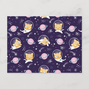 Cartão Postal De Festividades Padrão de Astronautas Gatinho Fofo