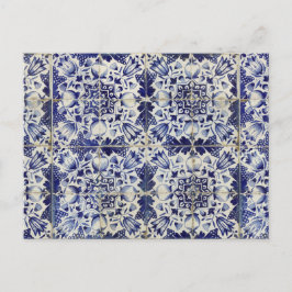 Cartão Postal De Festividades Padrão de Azulejo Branco Geométrico Azul Vintage