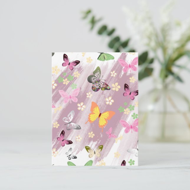 Cartão Postal De Festividades Padrão de borboleta 7 (Em pé/Frente)