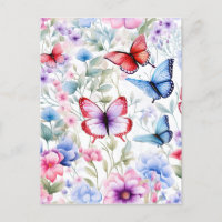 Padrão de Borboleta Floral de Aquarela