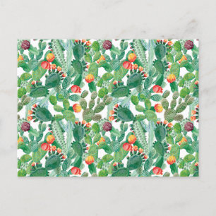 Cartão Postal De Festividades Padrão de Cactus de Aquarela