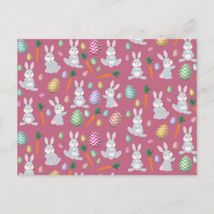 Cartão Postal De Festividades Padrão De Coelho Coelho De Páscoa Rosa-Bonito