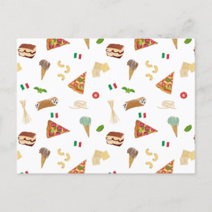 Cartão Postal De Festividades Padrão de Comida Italiana Pizza Massa Tiramisu
