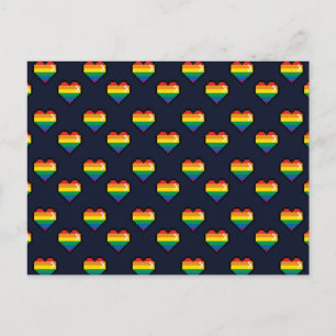 Cartão Postal De Festividades Padrão de Coração do Arco-Íris de 8 Bits