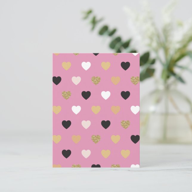 Cartão Postal De Festividades Padrão de Corações 32 (Em pé/Frente)