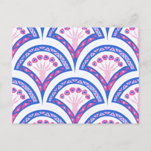 Cartão Postal De Festividades padrão de damasco floral azul