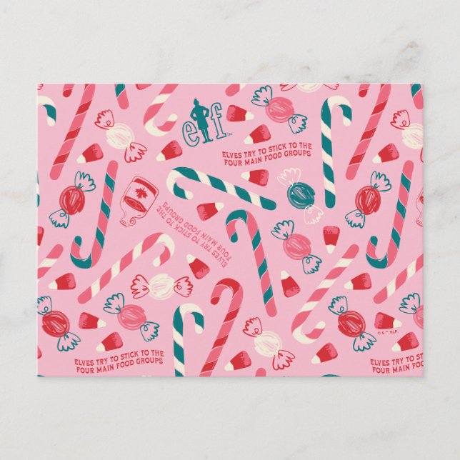 Cartão Postal De Festividades Padrão de Doces de Feriado de Elfo (Frente)