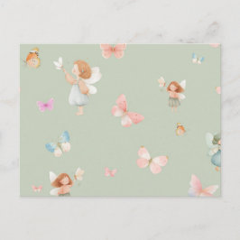 Cartão Postal De Festividades Padrão de Fada Pastel Design de Berçário Borboleta