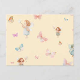 Cartão Postal De Festividades Padrão de Fada Pastel Design de Berçário Borboleta