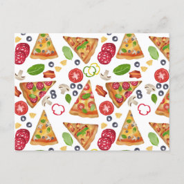 Cartão Postal De Festividades Padrão de fatias de pizza com aquarela