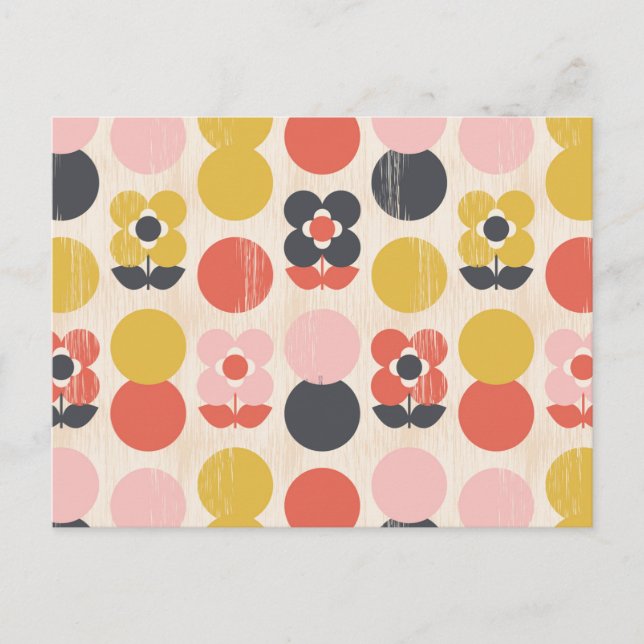 Cartão Postal De Festividades Padrão de Flor Moderno do Século médio (Frente)