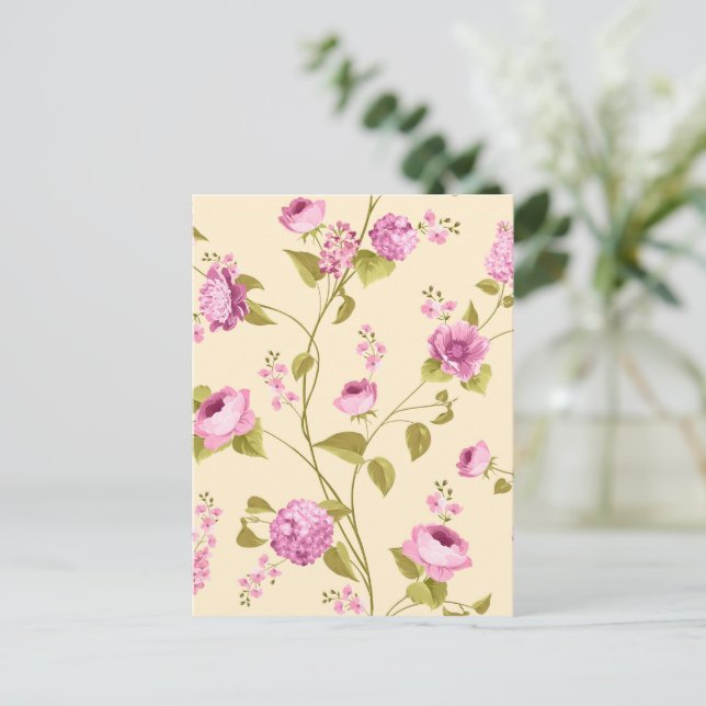 Cartão Postal De Festividades Padrão de Flores 16 (Em pé/Frente)