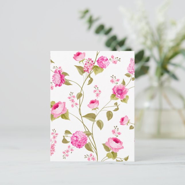 Cartão Postal De Festividades Padrão de Flores 19 (Em pé/Frente)