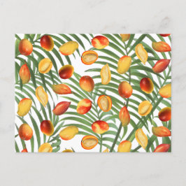 Cartão Postal De Festividades Padrão de Fruta de Verão Vintage Mango & Greenery