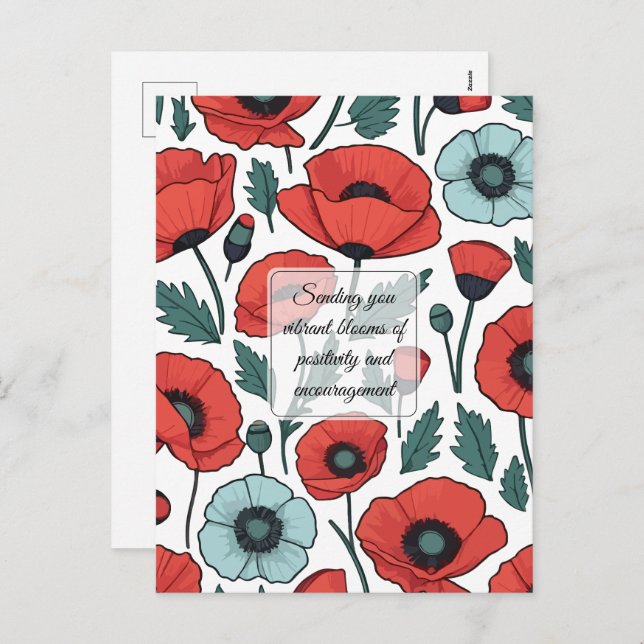 Cartão Postal De Festividades Padrão de Ilustração das Flores de Papoila Vibrant (Frente/Verso)