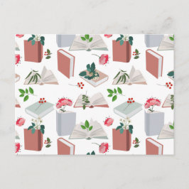 Cartão Postal De Festividades Padrão de Leitura de Livros Botânicos e Biblioteca