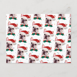 Cartão Postal De Festividades Padrão de Natal de Cachorro Bulldog Francês Fofo