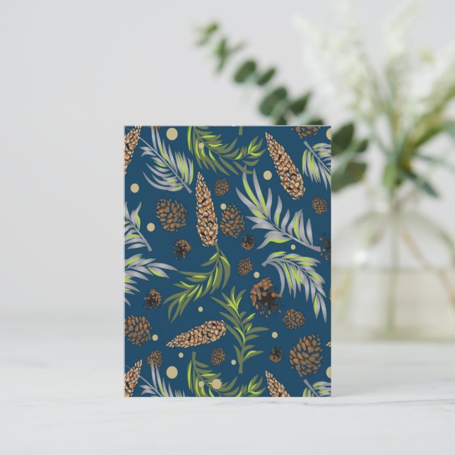 Cartão Postal De Festividades Padrão de Natal, Neve de Pinheiro 9 (Em pé/Frente)