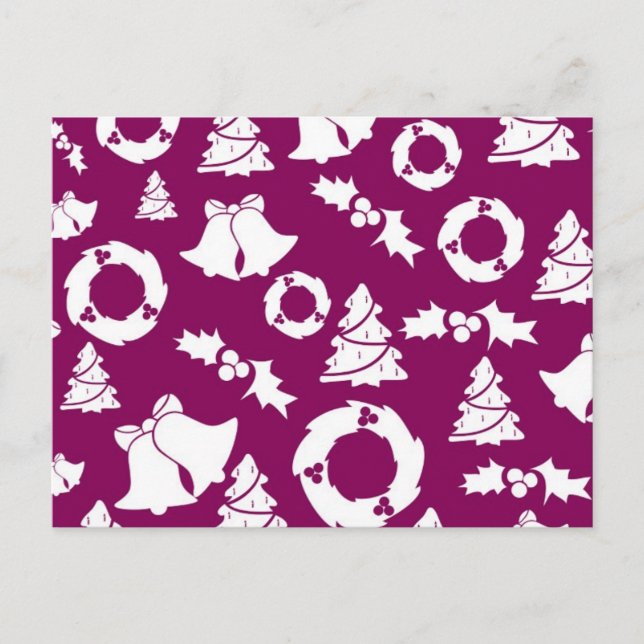 Cartão Postal De Festividades Padrão de Natal Roxo (Frente)