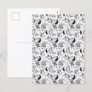 Cartão Postal De Festividades Padrão de Paisley Preto e Branco - Arte Têxtil Ele