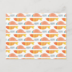 Cartão Postal De Festividades Padrão de Peixes de Nadação Folk