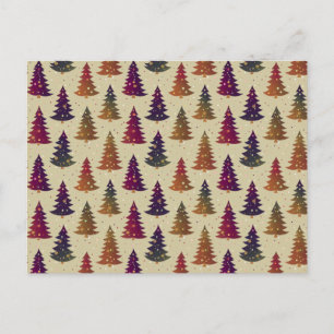 Cartão Postal De Festividades Padrão de repetição da árvore de Natal colorido da