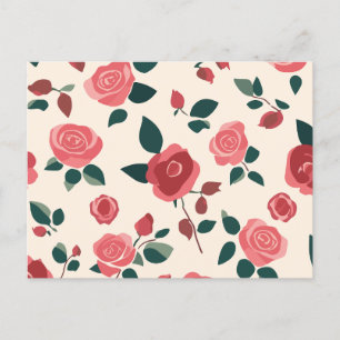 Cartão Postal De Festividades padrão de rosa vermelha