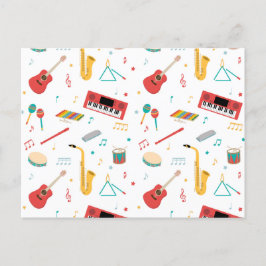 Cartão Postal De Festividades Padrão de Tema Musical de Instrumentos Musicais