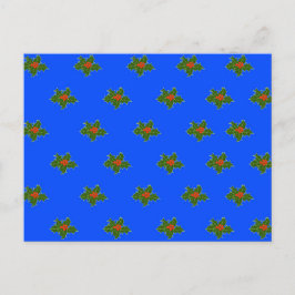 Cartão Postal De Festividades Padrão decorativo de azevinho de Natal em azul