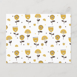 Cartão Postal De Festividades Padrão Floral Amarelo do meio século