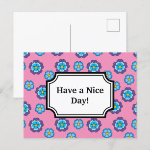 Cartão Postal De Festividades Padrão Floral Cor-de-Rosa Azul   Personalizar