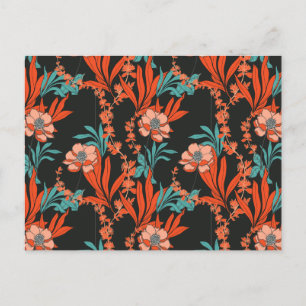 Cartão Postal De Festividades Padrão Floral de Abstrato Laranja