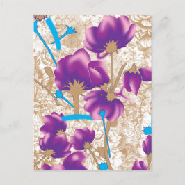 Cartão Postal De Festividades Padrão floral vibrante com púrpura e azul f