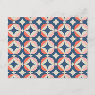 Cartão Postal De Festividades Padrão Geométrico Azul e Coral