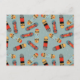 Cartão Postal De Festividades Padrão Legal Azul de skate Retroativo