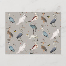 Cartão Postal De Festividades Padrão Natural do Heron Bird Egret da Aquarela