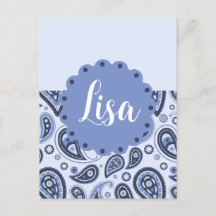 Cartão Postal De Festividades Padrão Paisley Azul