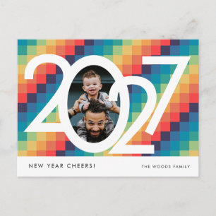 Cartão Postal De Festividades Padrão quadrado retrô foto de Ano Novo 2027