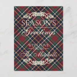 Cartão Postal De Festividades Padrão Xadrez Vermelho Escuro Verde Azul Clássico