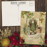 Cartão Postal De Festividades Padre Vitoriano Ephemera Floral<br><div class="desc">A elegante composição natalícia,  com o velho mundo verde-assado Pai Natal,  enquadrado por vintage holly,  rosas,  rosas de cão e pinheiro de ornamentado dourado floresce sobre fundo de sépia angustiado.</div>