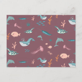 Cartão Postal De Festividades Padrões Cor-de-Água Dos Animais Do Mar Do Oceano E
