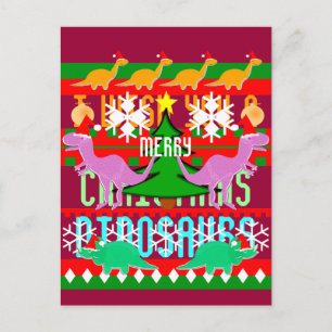 Cartão Postal De Festividades Padrões de Natal Feios Dinossauros